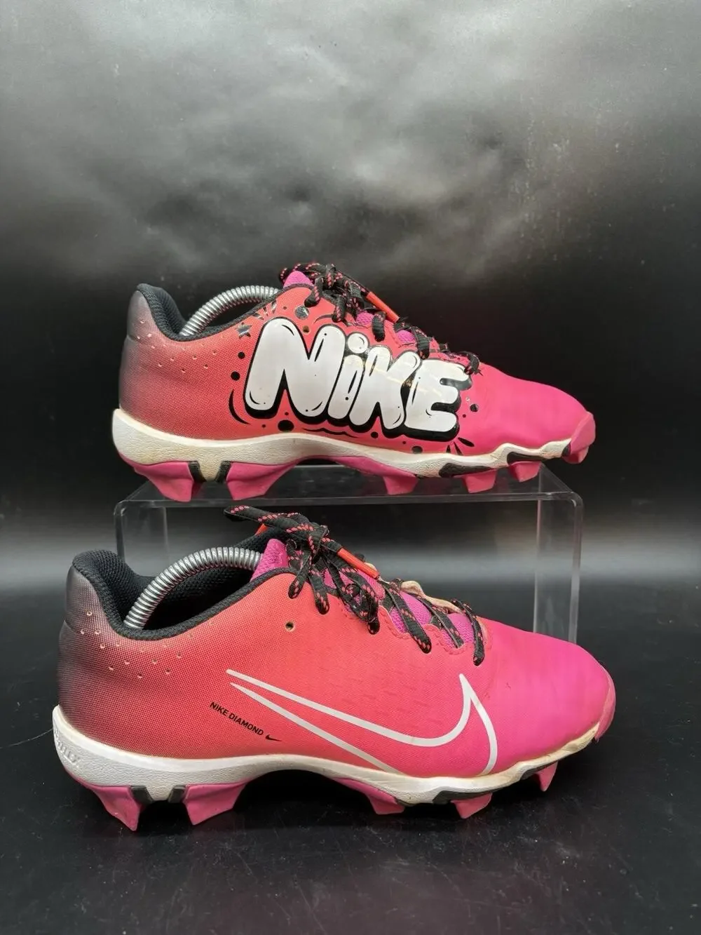 NIKE Fastflex Diamond Hot Pink Lace Up Cleats FZ8655-600 Girls Size 4Y Softball